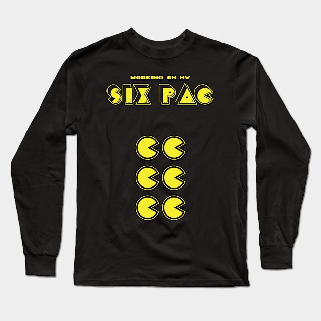 working on my six pac, satirical retro gamer flexing workout Long Sleeve T-Shirt by Daribo